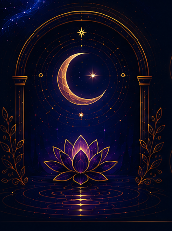 Mystic arch with moon and lotus